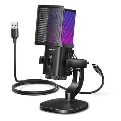 UGREEN Microfono Gaming USB con Effetti di Illuminazione RGB 24bit 96kHz Riduzione del Rumore DSP Adatto Per la Registrazione il Gioco Lo Streaming Live e i Podcast Compatibile con PS5 PS4 Laptop