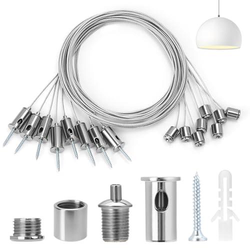 QWORK® 8 pezzi cavo di sospensione in acciaio inossidabile, 1.5 mm x 1.5 m, fune metallica, fissaggio a soffitto, per plafoniera a pannello LED