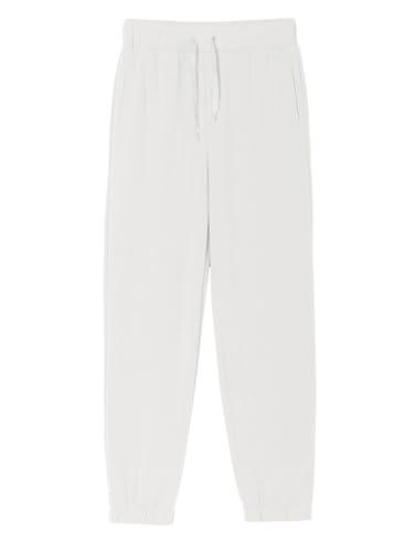 Haloumoning Pantaloni da allenamento per ragazzi Regular Fit bambini leggeri pantaloni da jogging tinta unita pantaloni sportivi casual tempo libero con elastico in vita e tasche, bianco, 5-6 Anni