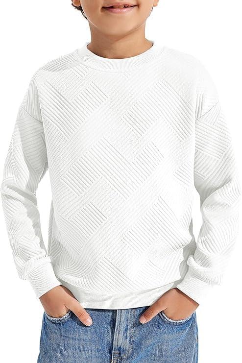 Haloumoning - Maglietta a maniche lunghe per ragazzi, con scollo tondo, pullover basic, a manica lunga, T-shirt top, bianco, 150 cm