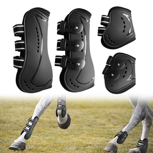 Set di Tendine per Cavallo, Horses Stinchiere Mesh Boots Set 4 Pezzi,Stivali per Gambe da Cavallo,Ghette da Salto,Cavallo Anteriore Posteriore Gamba Shock Absorbing Show Competition Leg Protection,M