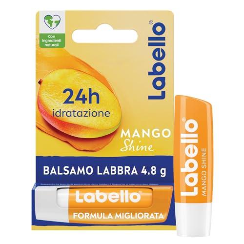 Labello Mango Shine Burrocacao labbra 4.8 g, Balsamo labbra nutriente all'aroma di Mango con pigmenti scintillanti, Lip balm idratante per 24 ore con ingredienti di origine naturale