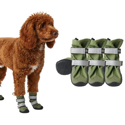 Spark Paws Scarpe impermeabili per cani di taglia media e grande, stivali per cani riflettenti antiscivolo per pioggia, neve, escursionismo, set da 4 - verde, B