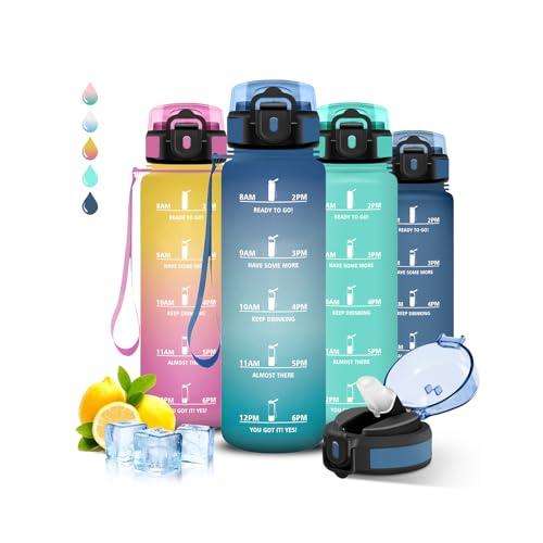 Grsta Borraccia 1 litro, con Cannuccia, Senza Perdite, Borraccia Motivazionale, Facile da Pulire, Con Slogan Motivazionale, per Fitness, Campeggio, Yoga, Escursioni