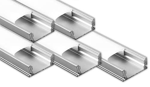 V-TAC 5x Profili per Strisce Led da 2 METRI in Alluminio - (10 Metri Totali) - con Copertura Opaca - Ingombro massimo 12,4 mm - Dimensioni 17,4 x 7mm