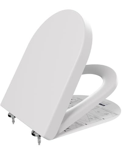 ANYCEE Copriwater con abbassamento automatico, sedile WC in Duroplast, copriwater con antibatterico, a forma di D, coperchio WC con funzione Quick Release universale, bianco