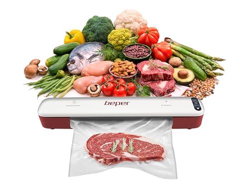 BEPER P102CON001 Macchina sottovuoto,Sigillatore Sottovuoto con 5 Sacchetti Sottovuoto, ABS, Duplice Funzionamento, Nastro Sigillante da 30 cm, Bianco/Grigio