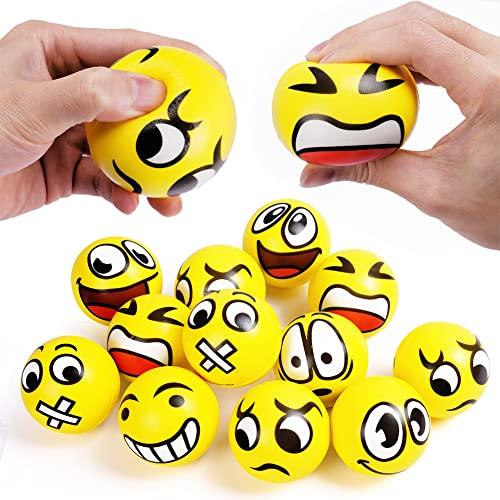 Ainiv 12 Palle Antistress con Faccina Emoji per Bambini e Adulti, Palline Squeeze Antistress in Schiuma, Mini Molteplici Espressioni Palle Antistress per Festa, premi, Regali di Compleanno, Giallo