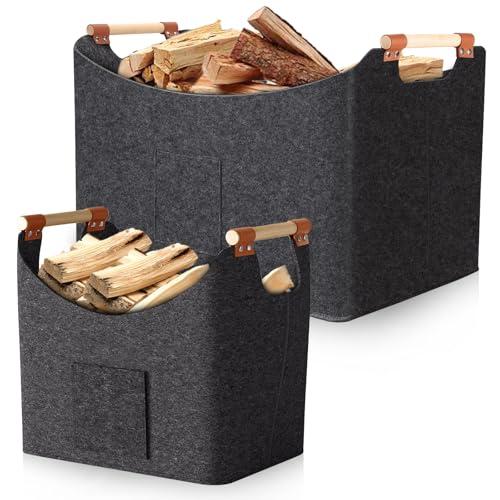 Cesto Porta Legna 2 Pezzi 67L & 96L – Cesto in Feltro con Manici, 50×32×40 cm & 60×40×40 cm, Borsa Pieghevole per Camino, Legna, Giochi e Coperta