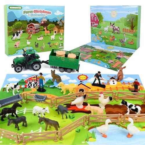 HERMORRYSS Calendario Avvento 2025 Bambini, Calendario dell'Avvento della Fattoria, Set Figurine Animali Fattoria di Plastica con Recinzioni, Giochi Educativo Regalo per Bambini Ragazzi Ragazze