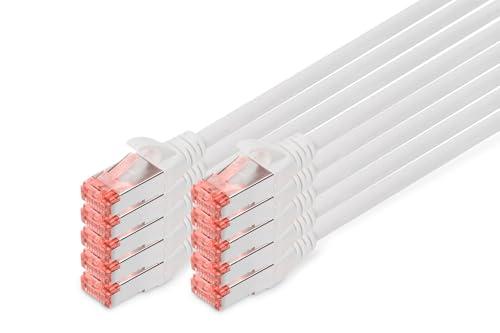 DIGITUS Cavo LAN Cat 6 – 0,5 m – 10 pezzi – S/FTP schermato – 1 Gbit/s – 250 MHz – PoE++ – AWG 27/7 – LSZH – Cavo di rete RJ45 – Compatibile con Cat6A e Cat7 – Grigio