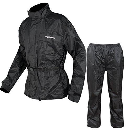 A-Pro Tuta Antipioggia impermeabile con 2 pezzi, Giacca e pantaloni per Moto/Bici, Unisex Adulto, Nero, L