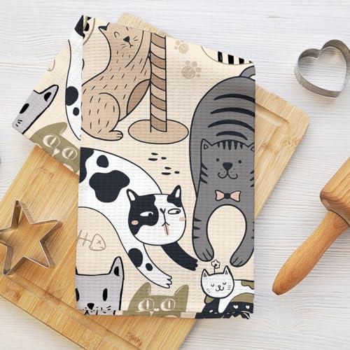 Strofinacci da cucina con simpatici motivi di gatti cartoon, molto assorbenti, 40 x 65 cm, regalo di inaugurazione della casa per donne, ragazze, amici