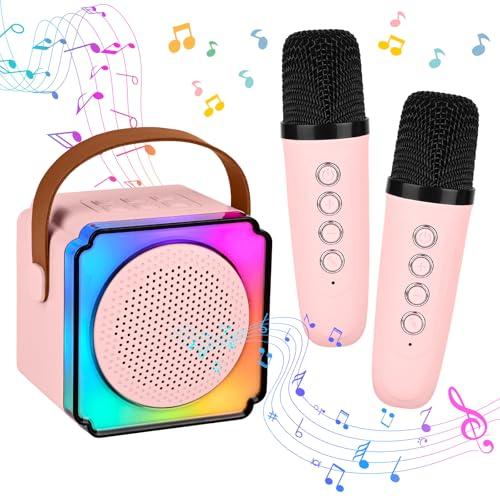 Diealles Shine Microfono Karaoke Bambini, Mini Karaoke Con 2 Microfoni, Portatile Cassa Con Microfono Bambini Con Luce LED, Karaoke Bambini Giocattoli per 5-12 Anni (Rosa)