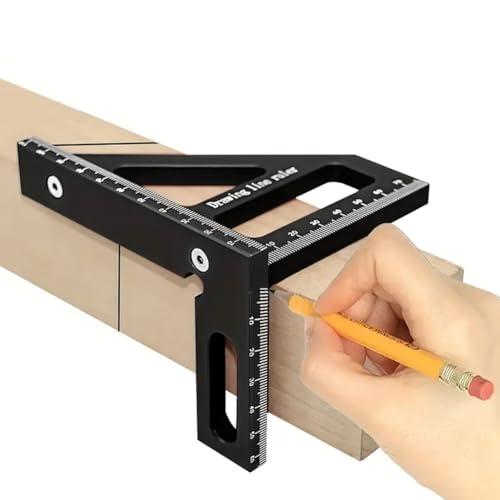 Righello di misurazione multi-angolo 3D, goniometro quadrato in lega di alluminio 45°/90°, per la lavorazione del legno, righello da disegno, strumento di misurazione di precisione per lavorazione del