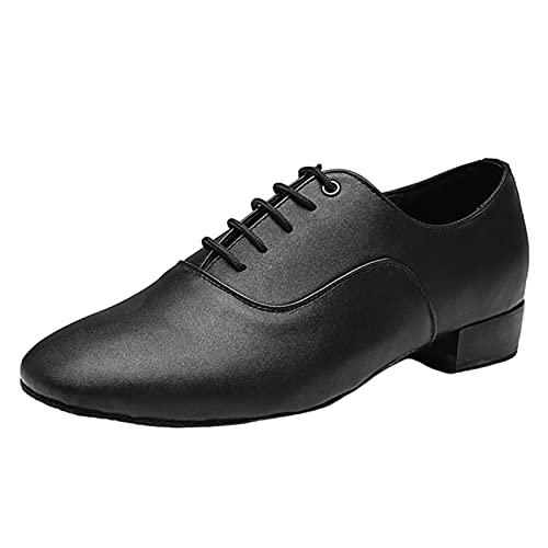 Scarpe da Ballo da Uomo in Pelle con Suola Intera Scarpe Oxford Moderne Latine con Fondo Morbido E Tacco Basso con Lacci,Nero,43 EU