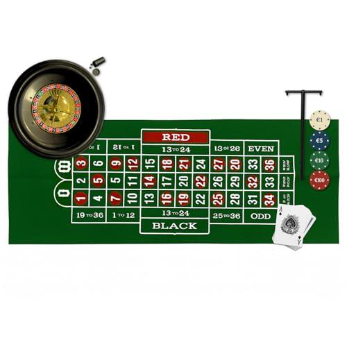 PALUPLUS Set da Casinò Completo con Roulette da 30 cm, Panno Verde da 80x30,5 cm, 1 Mazzo di 54 Carte, 60 Fiches e Rastrello, kit da tavola per serate in famiglia e feste -9303C -1,37