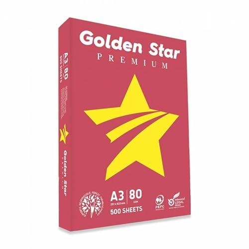 risma carta a3 Golden Star 80 gr · 500 fogli (1 risma) · A3 297x420 mm · per Stampanti Laser/Inkjet e Fotocopiatrici · bianca