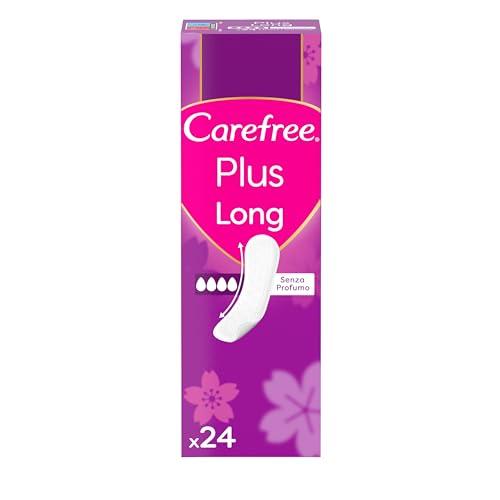 Carefree Salvaslip Plus Long Senza Profumo, Salva slip donna extra lungo per il 100% di controllo degli odori, Proteggi slip senza profumo e super assorbenti per uso quotidiano, 24 salvaslip