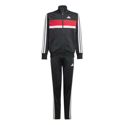 adidas Unisex - Bambini SEASONAL ESSENTIALS TIBERIO 3 STRIPES TRICOT TRACKSUIT, black/white/pure ruby, 5-6 Years