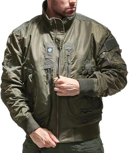 FM2018XSL Giubbotto Bomber Uomo Multitasche Militare Giacca da Cargo Casuale Giacche da Volo Sportiva Cappotto Primavera Autunno,S,Verde 01