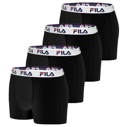 FILA Boxer Uomo Cotone, Mutande Uomo Stretch, Maglia Ventilata, Set di 4, Nero, Taglie XL