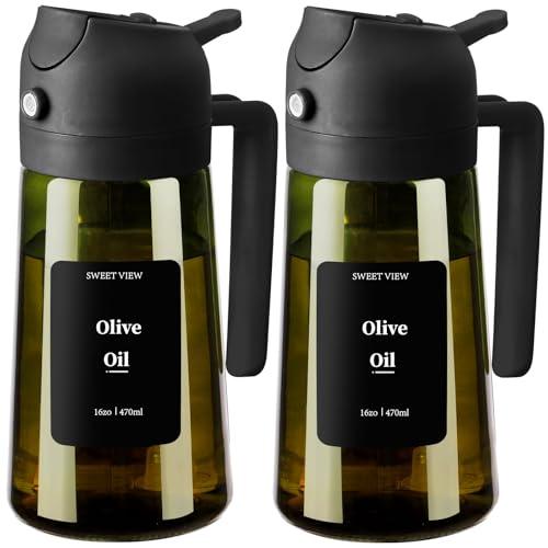 SWEET VIEW 2 Spruzzatore Olio e Distributore Olio, 470 ml, in vetro resistente alla luce, per cucina, friggitrice ad aria, cucina, insalata e barbecue