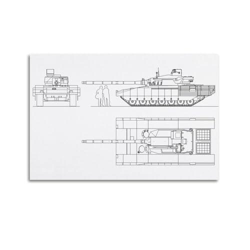 YTNSA Poster decorativo da parete su tela con immagine di Tnaks russo T-14, Armata Main Battle Tank Blueprint, poster decorativo moderno per camera da letto, 40 x 60 cm