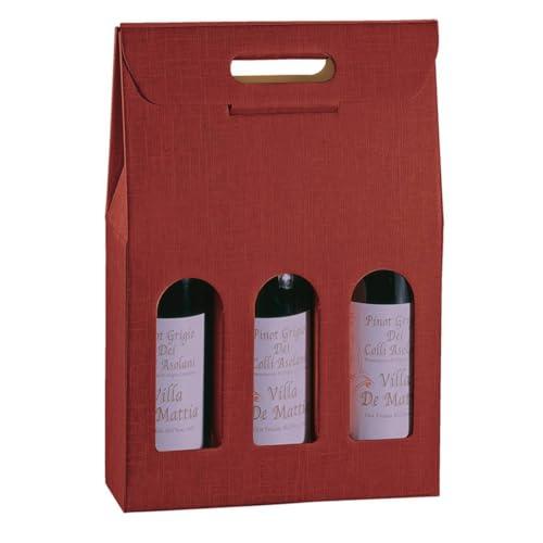 5 scatole per 3 bottiglie vino verticali modello bordolese, borgognotta robuste strenne natalizie cartone accoppiato e maniglia esterna cm.27x9x38,5h bordeaux