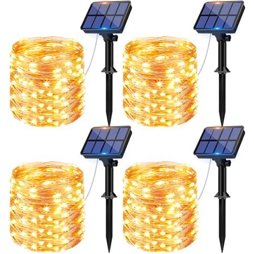 Litogo [4 Pacchi] Catena Luminosa Solare Esterno, 12m 120 LED Luci Solari 8 Modalità Impermeabili Filo di Rame per Giardino, Natale, Patio, Cancello, Matrimonio, Festa
