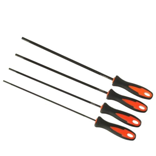 HUAREW 4 Pcs Lima per Motosega, Affila Catene Motosega, Lime per Affilatura Motosega, Misure 3,2 mm, 4,0 mm, 4,8 mm, 5,5 mm, Adatte per Affilare Motoseghe con Precisione