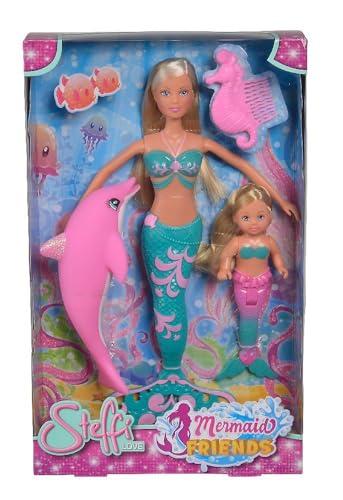 STEFFI LOVE Simba - 105733336 - Bambole Mermaid Friends, Steffi con bambola Evi, delfino rosa, pettine cavalluccio marino, 29 cm, per bambini dai 3 anni in su