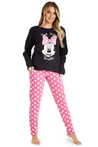 Disney Pigiama Donna - Pigiama Donna Cotone Lungo in Cotone S-XL Pigiami Due Pezzi Stitch Minnie IH Oh - Regali Donna (Nero/Rosa Minnie, L)