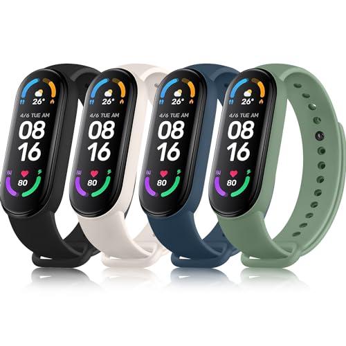 Tobfit 4 Pezzi Cinturino Solo per Xiaomi Mi Band 5/ Mi Band 6/Amazfit Band 5, Silicone Morbido Traspirante Colorati
