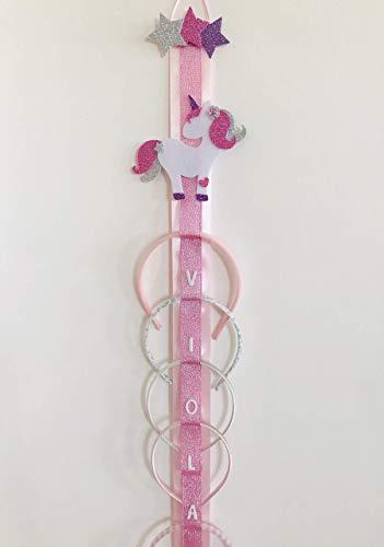 Porta Cerchietti Unicorno Rosa, personalizzabile con Nome, organizzazione e decorazionne in poco spazio