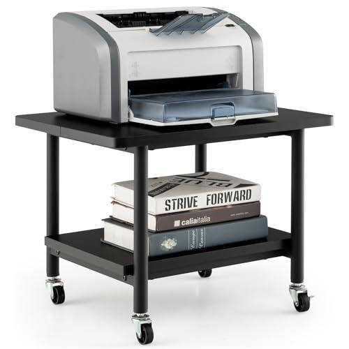COSTWAY Supporto per Stampante, Carrello Stampante con Ruote Girevoli a 360⁰, Design Rimovibile, Superficie Ampia e Liscia, di Legno e Acciaio, 49 x 40 x 37 cm (Nero)