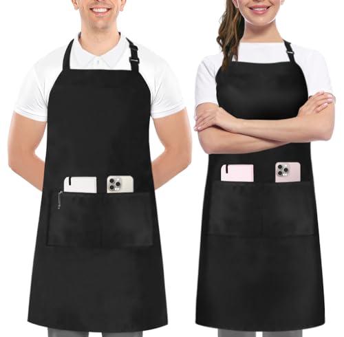 Utopia Kitchen 2 Pezzi Grembiule cucina per uomini e donne - regolabile 2 tasche Cuoco Grembiule con nastri lunghi per barbecue, ristoranti, caffetterie e giardinaggio, Nero