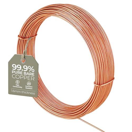Filo di rame nudo per lavori artigianali, 1,6 mm, calibro 14, 5 m, per scolpire, realizzare fiori, creazione di gioielli, tessitura e avvolgimento, filo di rame per elettrocoltura, filo di rame puro