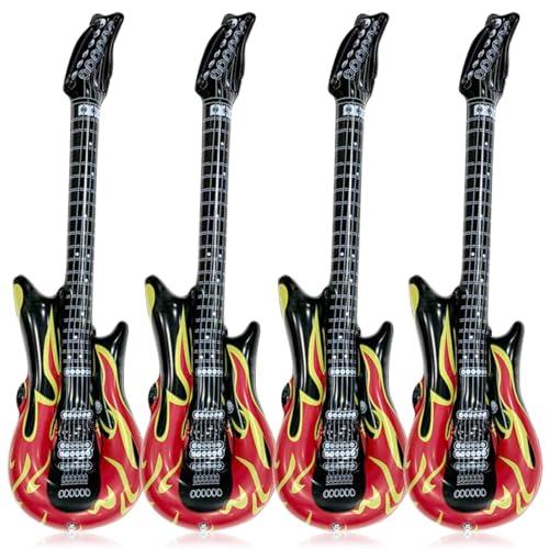 4 Pezzi Chitarra Gonfiabile , 100 cm Air Guitar Gonfiabile , Chitarra Gonfiabile Rock per Feste Rock Compleanno Carnevale Feste a Tema Anni '80 e '90 Compleanno