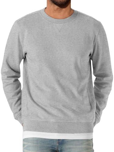 Runcati - Felpa da uomo a maniche lunghe con scollo tondo, maglione da uomo, a tinta unita, a maniche lunghe, basic, per il tempo libero, sport, top, grigio., L