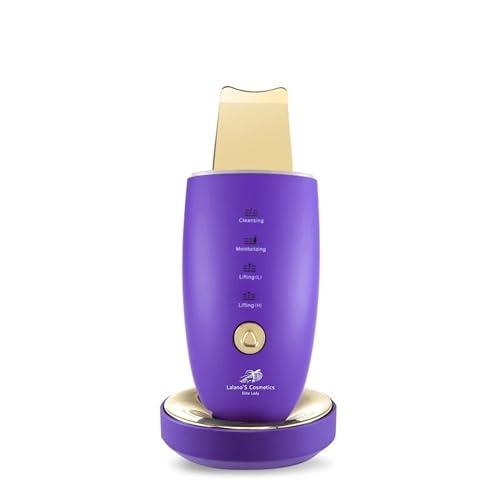 Lalano´S Cosmetics Golden Skin Scrubber - Pulitore per viso ad ultrasuoni, spatola dorata 24 K, EMS Lifting, tecnologia ionica, terapia a LED, rimozione punti neri e pulitore per pori, senza fili
