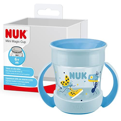 NUK Mini Magic Cup bicchiere antigoccia | Bordo 360° anti-rovesciamento | 6+ mesi | manici ergonomici | Senza BPA | 160 ml | Blu
