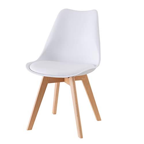 Baroni Home Sedia da Pranzo o Ufficio con Gambe in Legno, Sedia Ergonomica con Cuscino Integrato 57X48X79 cm 1, Bianco