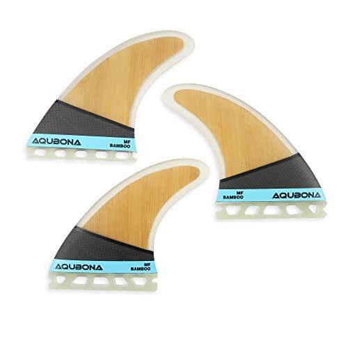 AQUBONA Large (MF) Set di Pinne per Tavole da Surf Performance in Fibra di bambù - Scheda Singola o Doppia Scheda da Surf-con Vite Chiave Borsa Pinna (Fu-bambù)