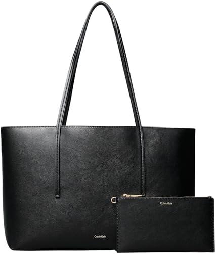 Calvin Klein Donna Borsa Tote Bag Foil Logo con Custodia Estraibile, Nero (Black/Toasted Coconut), Taglia Unica