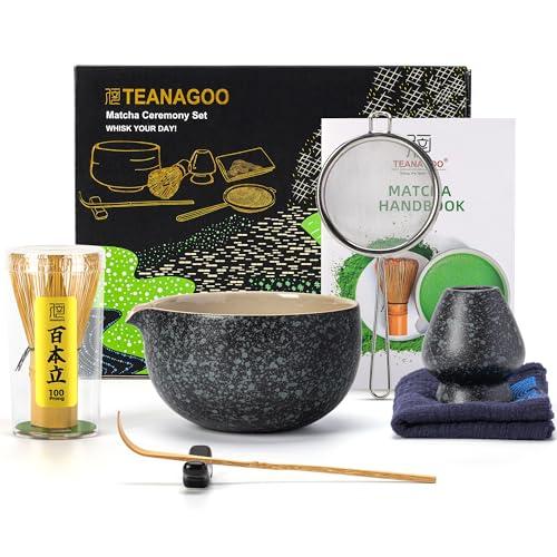 TEANAGOO MATCH KIT, Set da 7 pezzi, Matcha Cerimoniale, Matcha set da tè matcha per preparare la colazione/latte, set con ciotola (chawan)/frusta matcha, regalo per gli amanti del matcha