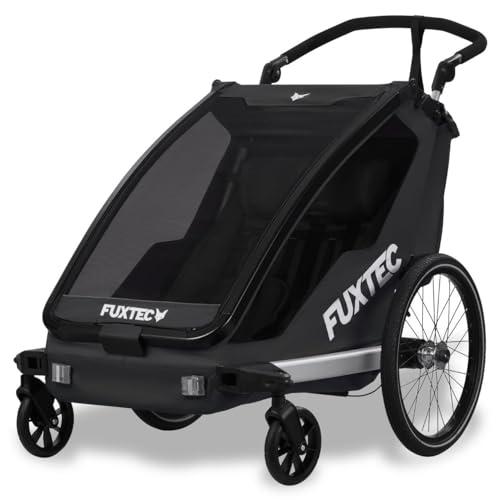 Fuxtec Carrello rimorchio per Bici Sportfux FA1 2in1 Convertibile in buggy con 2 Posti, Borsa Posteriore, Riflettori, Maniglia adattabile, Protezione Pioggia e Sole, Pieghevole Sicurezza Top NERO