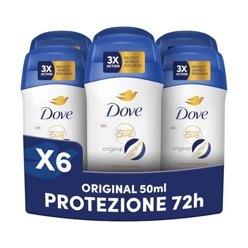 Dove Deodorante Stick Original, Deodorante Antitraspirante in Stick, Protezione Fino a 72 Ore, con Pro-Ceramide Technology e Ingredienti Idratanti, Deodorante Uomo e Donna, 6 Pezzi da 50ml