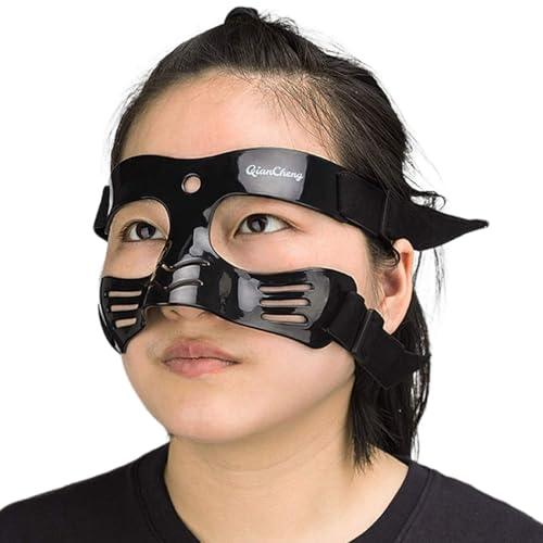 Qiancheng Protezione per naso rotto, maschera sportiva per donne e adolescenti, protezione per il viso regolabile con imbottitura, protezione da lesioni da impatto su naso e viso, nero QC-L5-M