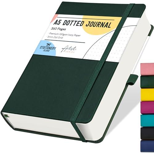 STATIONERY ISLAND Taccuino Puntinato A5, Bullet Dotted Journal Puntinato 360 pagine, Notebook Quaderno Appunti a pois Carta Spessa da 100gsm, Copertina Rigida, Portapenne, Tasca Interna, 2 Segnalibri